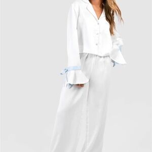 Boohoo White Pajama Set with Blue Accents